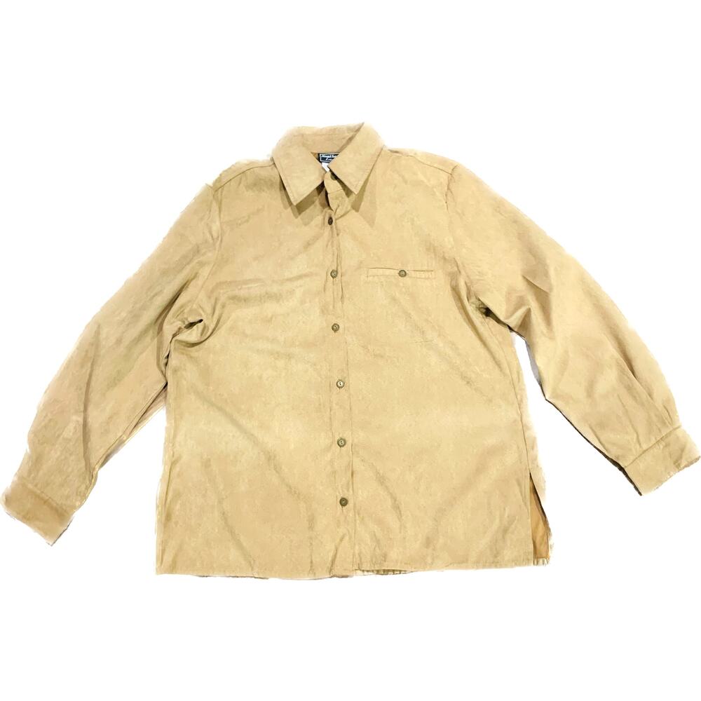 Vintage Womens Blouse 90s Business Brown Medium Long Cuff Sleeve Shirt Collar